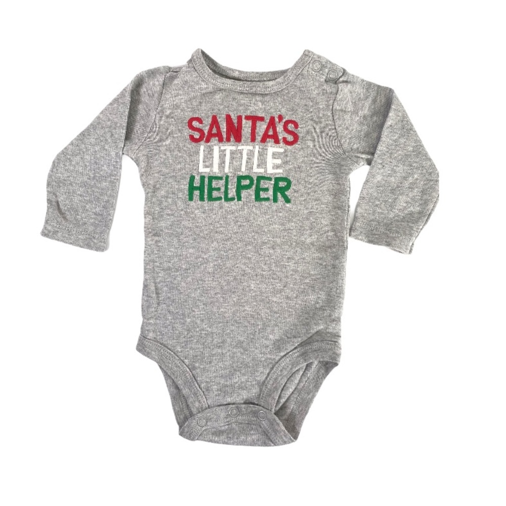 6/$12 💥♻ Carter's "Santa's Little Helper" Long Sleeve Grey Bodysuit | 6m | 0761